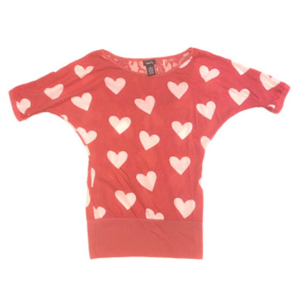 Rue21 Adorable Lace Back Heart Shirt With Slim Dolman Cut